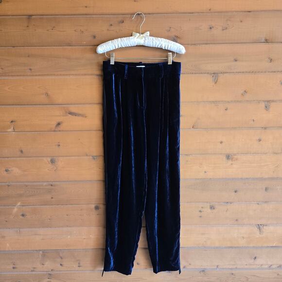 Magda Butrym Pants - Magda Butrym Jena Tuxedo Pant RTW 2018 Blue Velvet 34 2 Side Stripe High Waisted